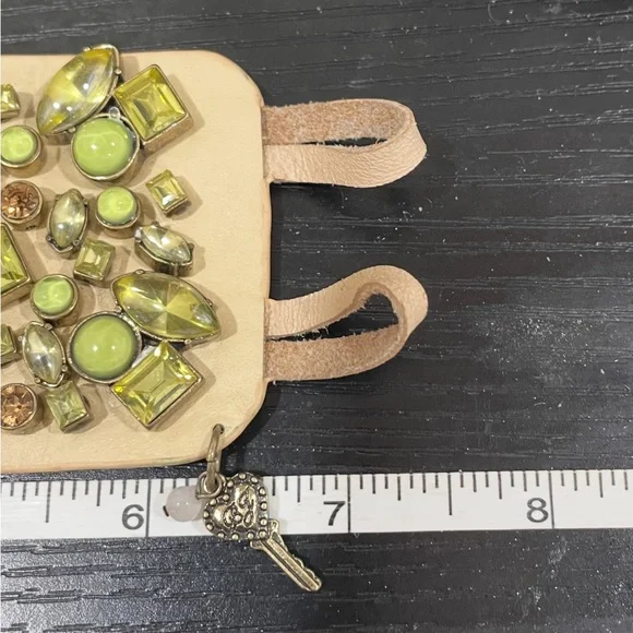 Betsey Johnson leather rhinestone massive bracelet 7.5” long 2” wide amazing! - Picture 10 of 11